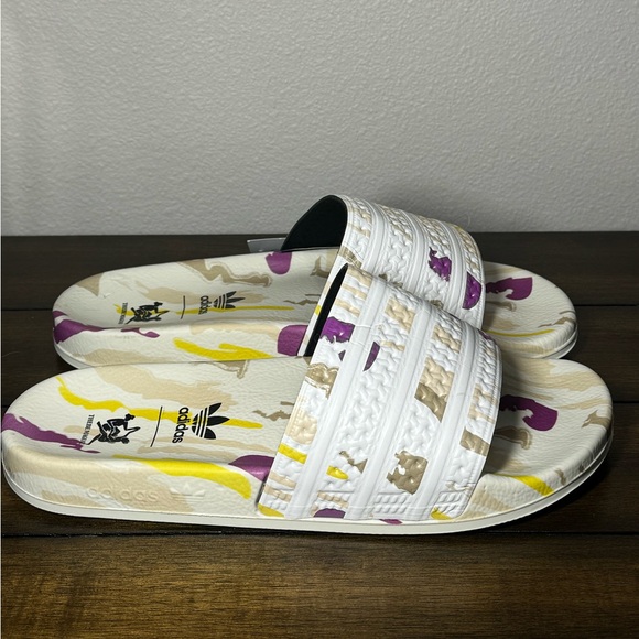 Adidas Women's Adilette Thebe Magugu Slides - Cloud White/Beige /Yellow /Purple - Picture 1 of 8